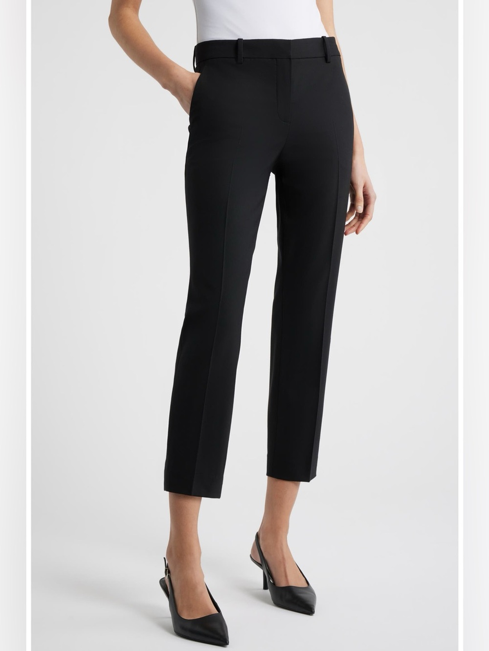 Theory Cropped Ankle Pants Black Trouser Wool Blend Size 8 Workwear Capri